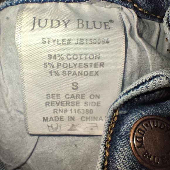 Judy Blue Blue Distressed Jean Shorts High-Waisted with Raw Hem Women's Size S - Picture 7 of 10